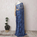 Midnight Sapphire French Two-Tone Chantilly Lace Saree with Stone Work - 110cm Width, 5.5M Length-D18829 Regal Fabrics
