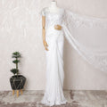 Bridal White French Chantilly Lace Saree - 110cm Width, 5.5M Length-D18830