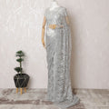 Silken Silver French Chantilly Lace Saree- 110cm Width, 5.5M Length-D18831 Regal Fabrics