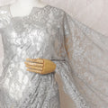 Silken Silver French Chantilly Lace Saree- 110cm Width, 5.5M Length-D18831 Regal Fabrics
