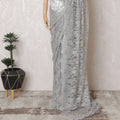 Silken Silver French Chantilly Lace Saree- 110cm Width, 5.5M Length-D18831 Regal Fabrics