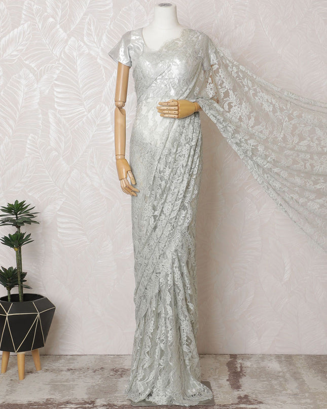 Misty Moonlight French Chantilly Lace Saree - 110cm Width, 5.5M Length-D18832