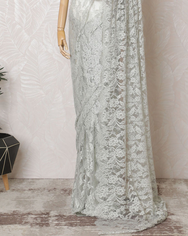 Misty Moonlight French Chantilly Lace Saree - 110cm Width, 5.5M Length-D18832