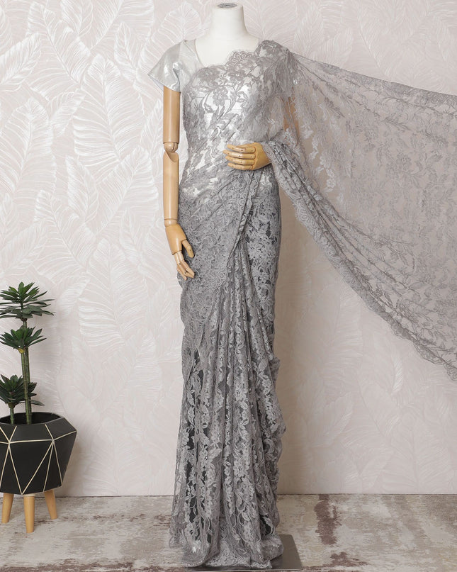 Sterling Elegance French Chantilly Lace Saree - 110cm Width, 5.5M Length-D18833