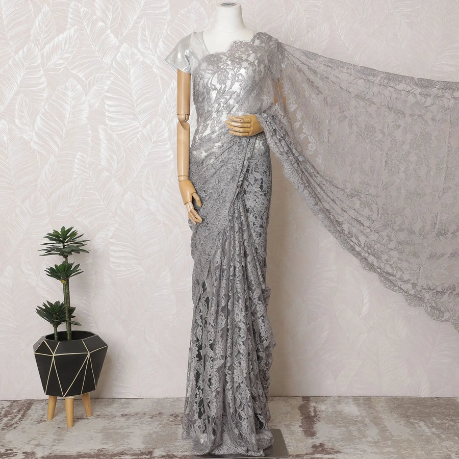 Sterling Elegance French Chantilly Lace Saree - 110cm Width, 5.5M Length-D18833 Regal Fabrics