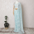Aquamarine Dream French Chantilly Lace Saree - 110cm Width, 5.5M Length-D18835