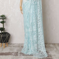 Aquamarine Dream French Chantilly Lace Saree - 110cm Width, 5.5M Length-D18835