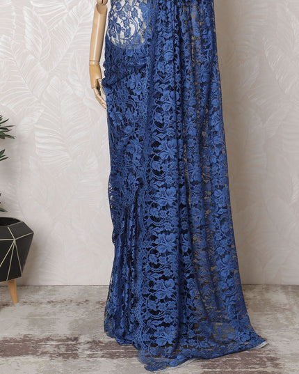 Royal Cobalt French Chantilly Lace Saree - 110cm Width, 5.5M Length-D18836