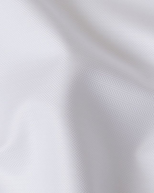 Luxurious Herringbone Swiss 100% Cotton Shirting Fabric - 150cm, Pristine White-D18880