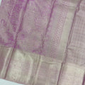 Icy Lilac and Mauve Zari Striped Kanjeevaram Pure Silk Bridal Saree, Subtle Checked Pattern with Soft Border Detailing, 110 cm Width, Made in India-D22773