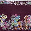 Burgundy Mangalagiri Silk Pen Kalamkari Saree with Handpainted Mythological Motifs, Width 110 Cms, Origin: Sri Kalahasthi, India, 5.5 Mtrs with Blouse Piece-D22865