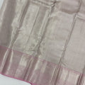 Smokey Grey and Dusty Rose Plain Woven Pure Silk Kanjeevaram Saree with Subtle Stripes, 5.5 Meters with Blouse Piece, Handwoven from India-D22725