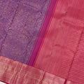 Lavender and Coral Pure Silk Kanjeevaram Saree with Handwoven Ornamental Motif Panel and Traditional Contrast Border, 5.5 Meters with Blouse Piece, Originating from India-D22715