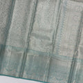 Sea Green and Silver Geometric Zari Woven Kanjeevaram Pure Silk Bridal Saree, Subtle Butta Pattern with Contrast Border, 110 cm Width, Made in India-D22754