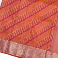 Orange and Pink Pure Silk Kanjeevaram Saree with Diagonal Handwoven Pattern and Contrast Border, 5.5 Meters with Blouse Piece, Originating from India-D22695