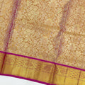 Golden Floral Zari Brocade Pure Silk Kanjeevaram Saree, 5.5 Meters with Blouse Piece, Handwoven from India-D22740