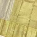 Golden Yellow and Silver Pure Tissue Silk Kanjeevaram Saree with Handwoven Minimalist Stripes and Solid Zari Border, 5.5 Meters with Blouse Piece, Originating from India-D22720