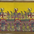 Mustard Yellow Bangalore Silk Pen Kalamkari Saree with Handpainted Epic Narratives, Width 110 Cms, Origin: Sri Kalahasthi, India, 5.5 Mtrs with Blouse Piece-D22839