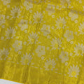 Sunflower Yellow Gold and Silver Floral Brocade Kanjeevaram Pure Silk Bridal Saree, All-Over Zari Weave with Classic Border, 110 cm Width, Made in India-D22775