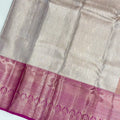 Rose Pink Pure Tissue Silk Kanjeevaram Saree with Geometric Zari Border and Dual Tone Weave, 5.5 Meters with Blouse Piece, Handwoven from India-D22723