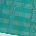 Turquoise Green Checked Butta Pattern Pure Soft Silk Saree with Contrast Copper Zari Border, 5.5 Meters with Blouse, Handwoven Origin India-D22749