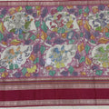 Multicolor Manipuri Silk Pen Kalamkari Saree with Handpainted Mythological Designs, Width 110 Cms, Origin: Sri Kalahasthi, India, 5.5 Mtrs with Blouse Piece-D22864