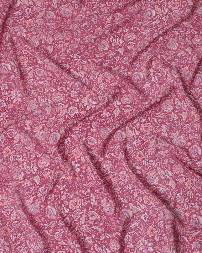 Raspberry Blush Floral Pure Silk Crepe Fabric - Luxurious Textured Print, 110cm Width, Indian Craftsmanship - Shop Online by the Meter-D18033 Regal Fabrics