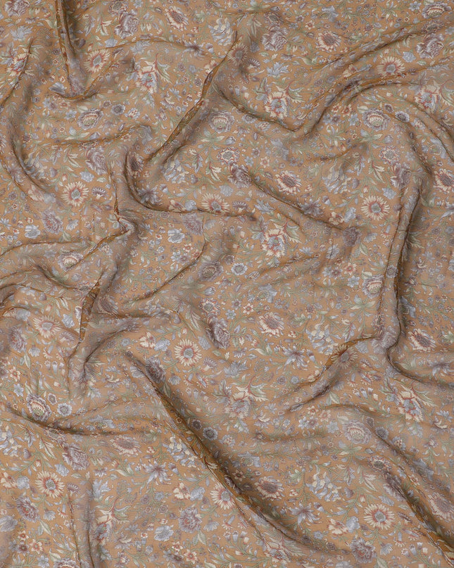 Autumn Harvest Pure Wrinkle Silk Chiffon Fabric - Warm Floral Print, 110cm Width - Buy Online by the Meter-D18060