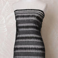 Black guipure lace fabric with same tone embroidery in stripe design-D15957