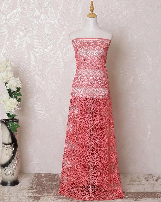 Salmon pink guipure lace fabric in floral design-D15958 Regal Fabrics
