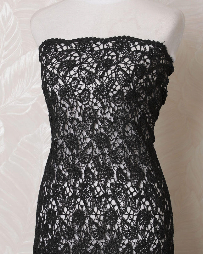 Black guipure lace fabric in floral design-D15959