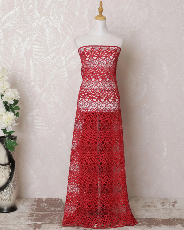 Red guipure lace fabric in floral design-D15960 Regal Fabrics