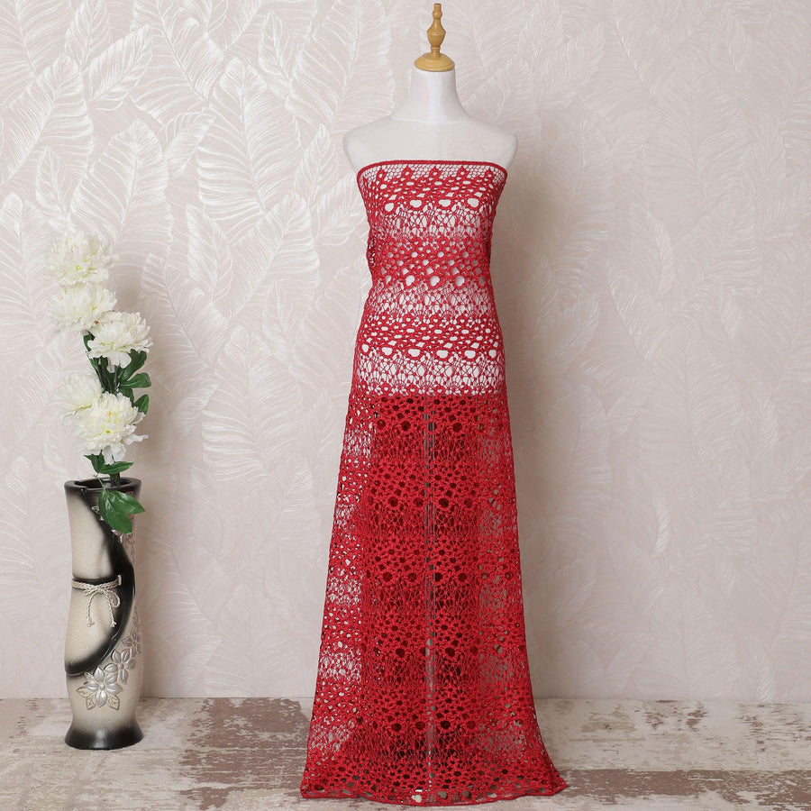 قماش دانتيل غيبور أحمر بتصميم زهور-D15960