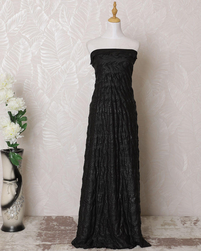 Black synthetic jersey fabric with same tone brocade in self design-D15964