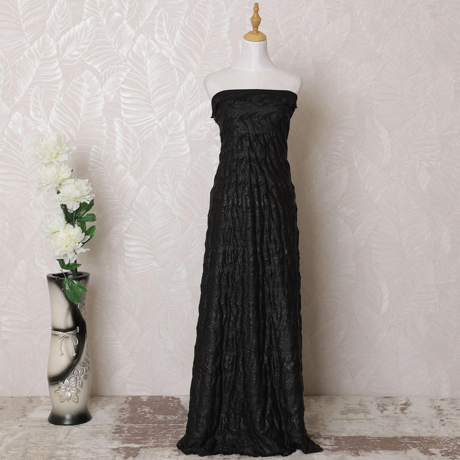 قماش جيرسي صناعي أسود مع نفس اللون من الديباج بتصميم ذاتي -D15964