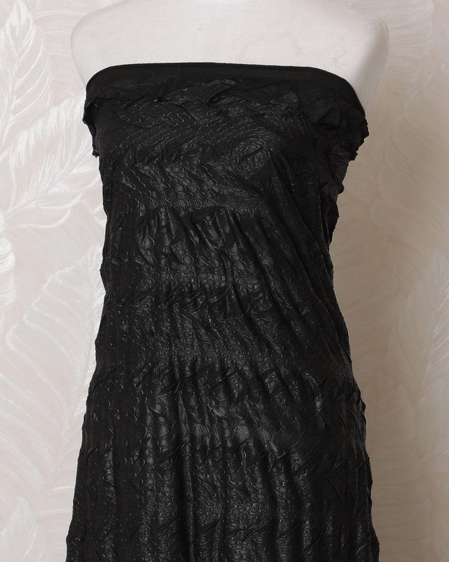Black synthetic jersey fabric with same tone brocade in self design-D15964