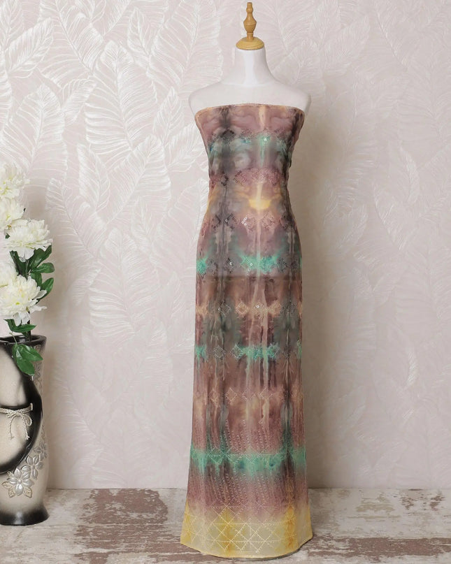 Multicolor synthetic chiffon fabric with sequin embroidery in fancy design-D15965 Regal Fabrics