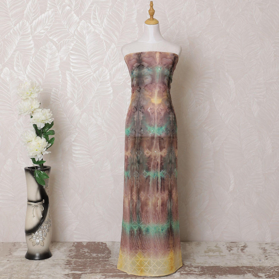 Multicolor synthetic chiffon fabric with sequin embroidery in fancy design-D15965