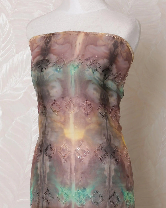 Multicolor synthetic chiffon fabric with sequin embroidery in fancy design-D15965 Regal Fabrics