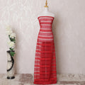 Red nylon tulle fabric with same tone embroidery and sequin work in stripe design-D15975