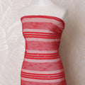 Red nylon tulle fabric with same tone embroidery and sequin work in stripe design-D15975