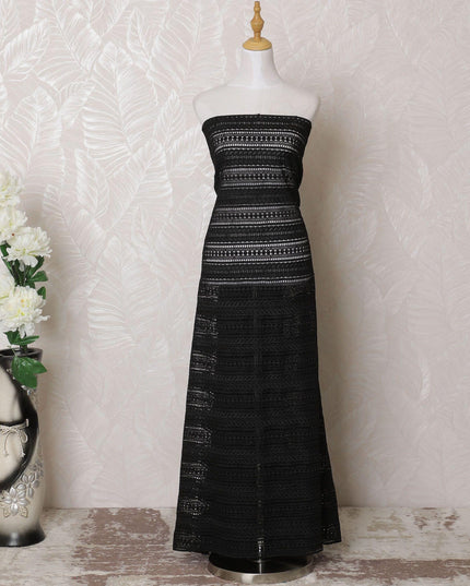 Black guipure lace fabric in stripe design-D15976
