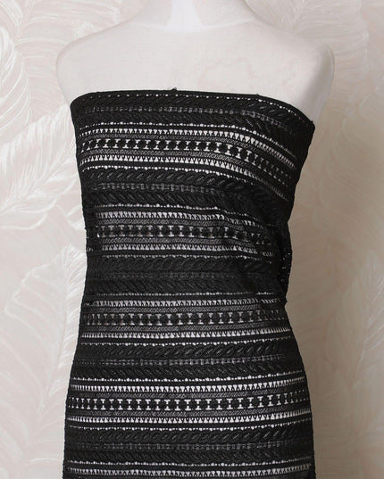 Black guipure lace fabric in stripe design-D15976