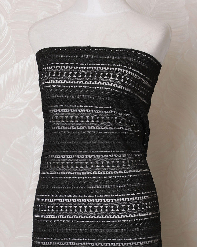Black guipure lace fabric in stripe design-D15976