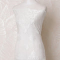 White nylon tulle fabric with same tone embroidery in floral design-D15977