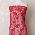 Scarlet red nylon tulle fabric with same tone embroidery in floral design-D15978