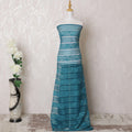 Teal blue nylon tulle fabric with same tone embroidery and sequins in stripe design-D15982