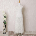 Off white nylon tulle fabric with same tone flock embroidery in fancy design-D15984