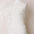 Off white nylon tulle fabric with same tone flock embroidery in fancy design-D15984