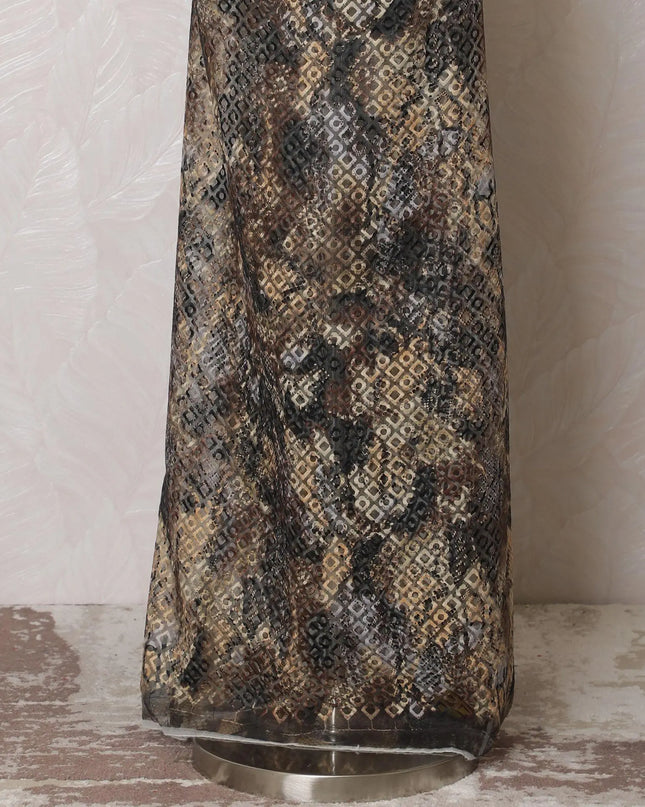 Multicolor synthetic organza fabric with same tone embroidery in geometric design-D15991 Regal Fabrics